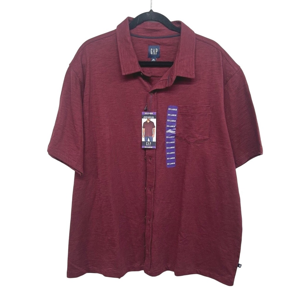 GAP XXL Burgundy Cotton Button Shirt Men Short Sleeve Modern Minimalist Capsule